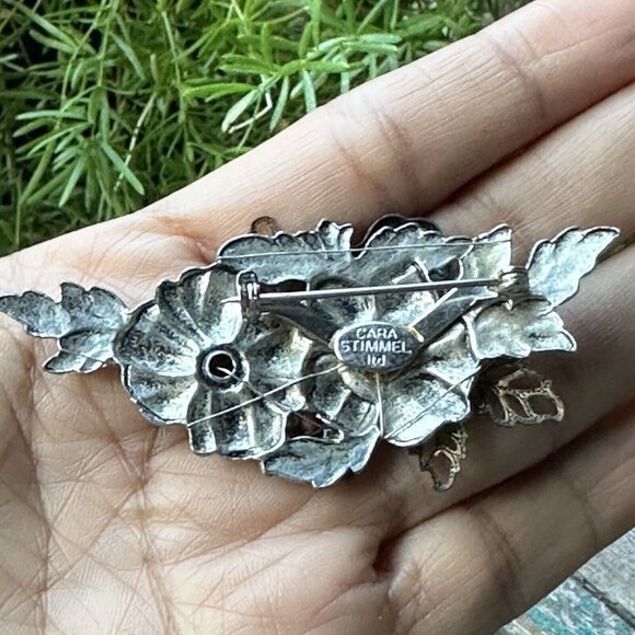 Cara Stimmel Ltd Brooch Frog Ladybug Beads Floral Silver Tone Signed 2.75" VTG - Picture 2 of 7